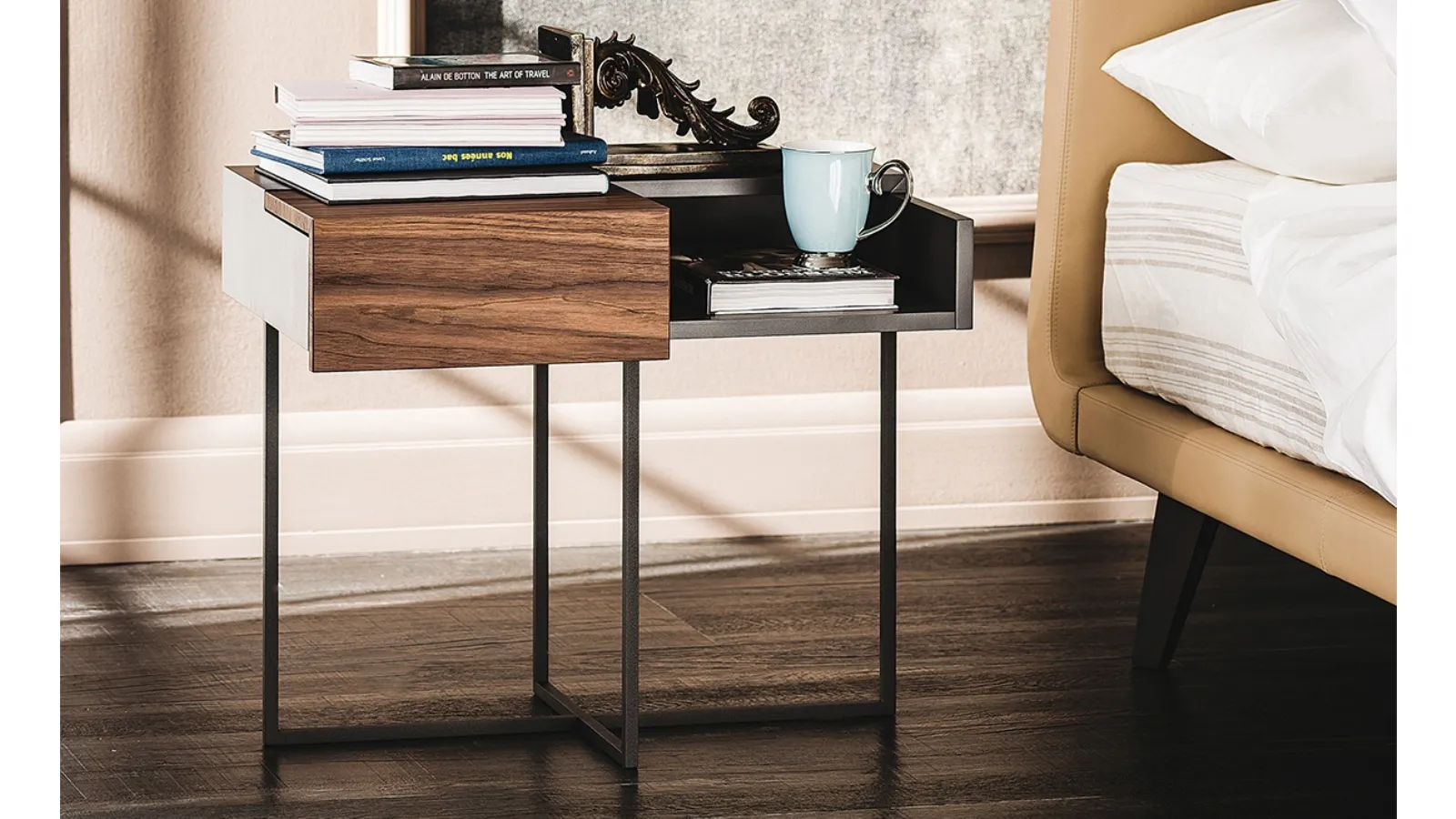Dante bedside table in lacquered finish with sliding wooden door by Cattelan Italia