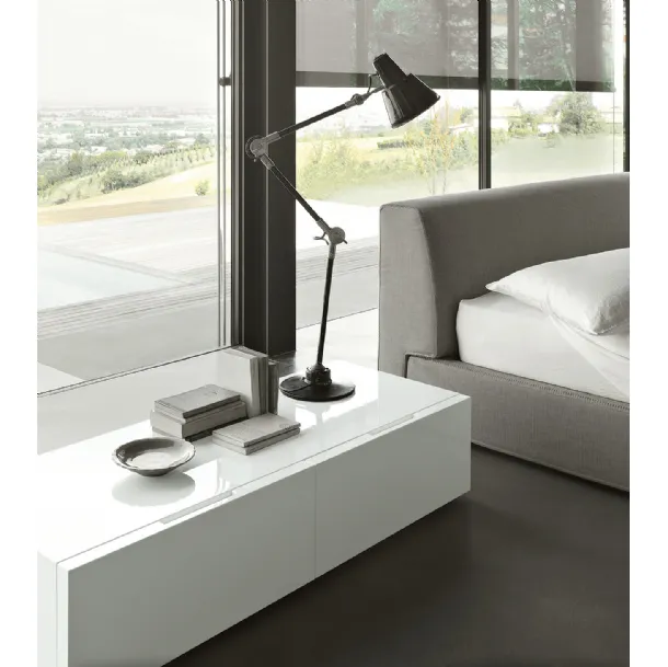 Glossy white lacquered bedside table Flin by Lema