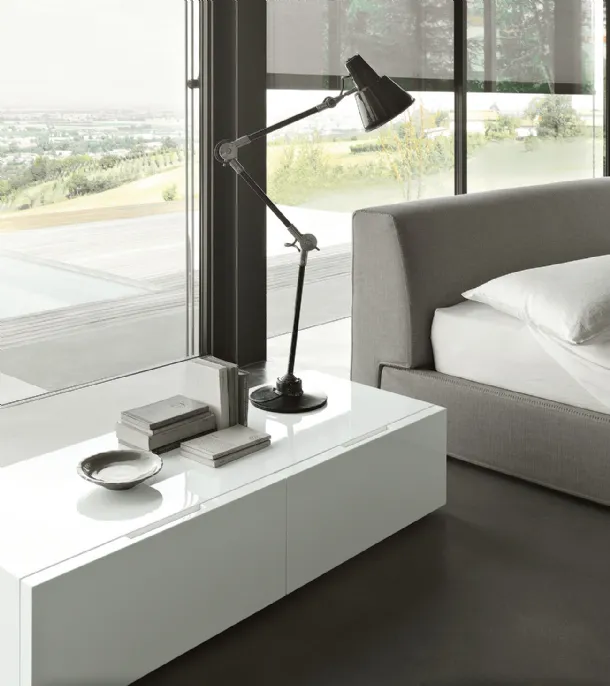 Glossy white lacquered bedside table Flin by Lema