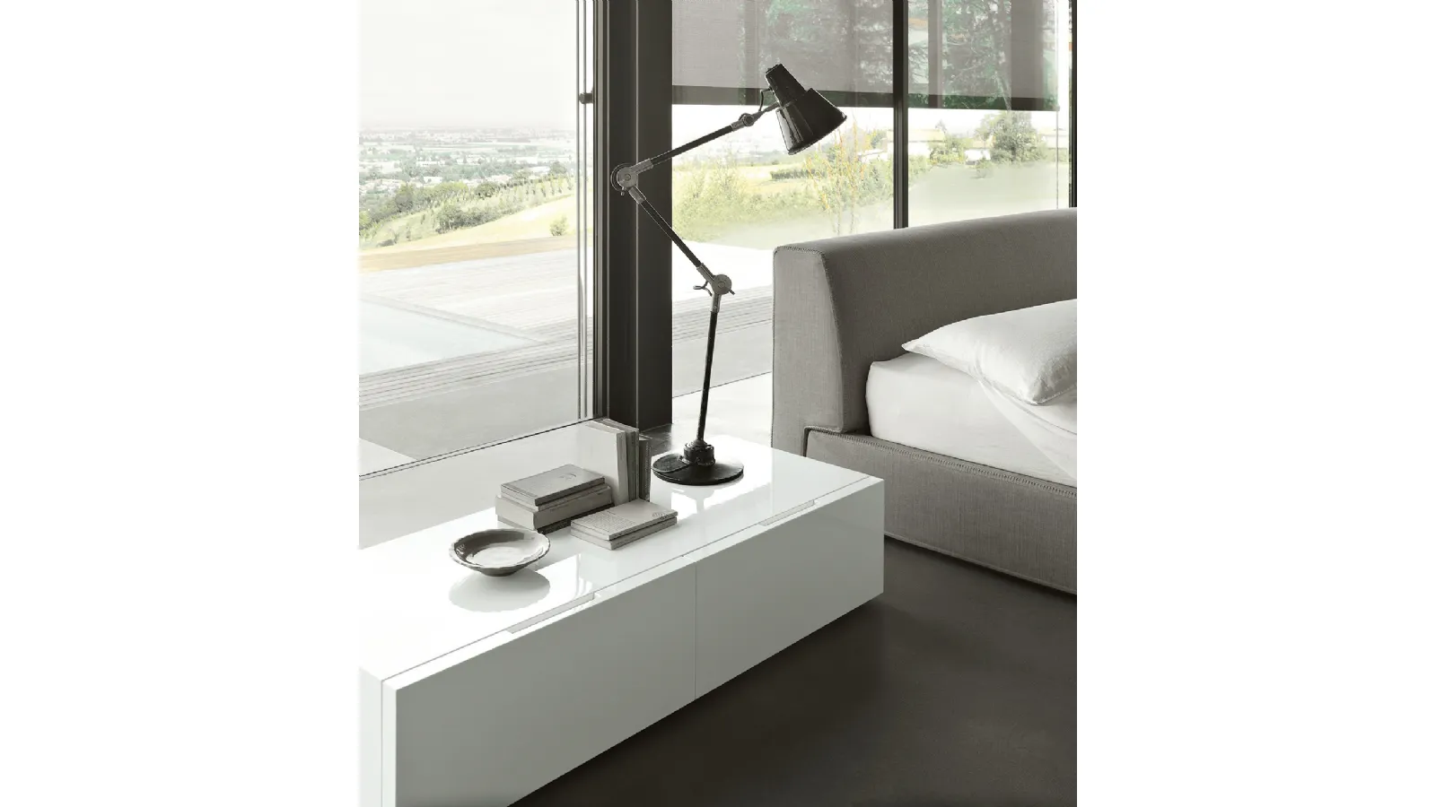 Glossy white lacquered bedside table Flin by Lema