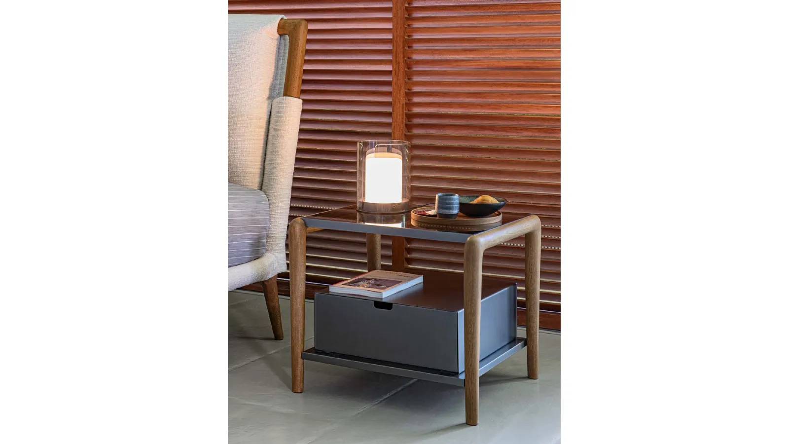 Glass, metal, and wood nightstand Gaudì by Flou