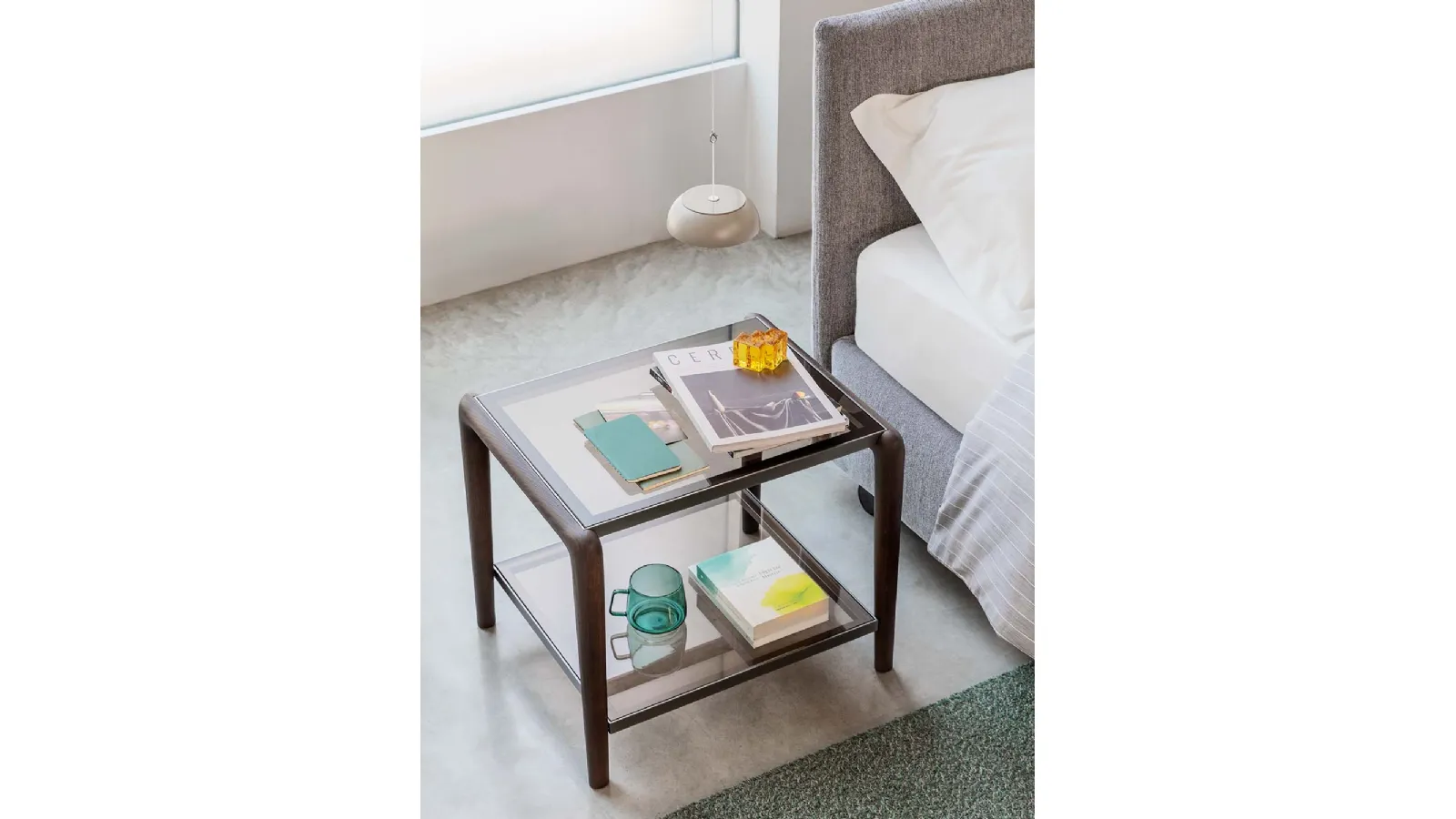 Glass, metal, and wood nightstand Gaudì by Flou