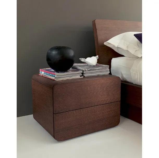 Icaro wooden bedside table with 2 drawers and rounded corners by Fimar