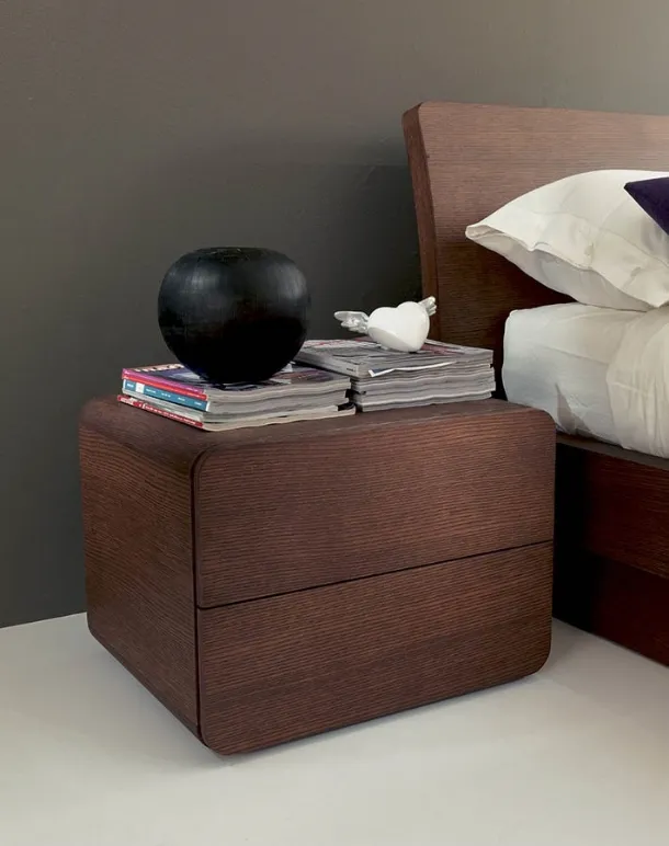 Icaro wooden bedside table with 2 drawers and rounded corners by Fimar