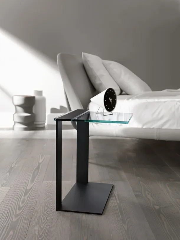 Joliet glass and metal bedside table by Tonelli