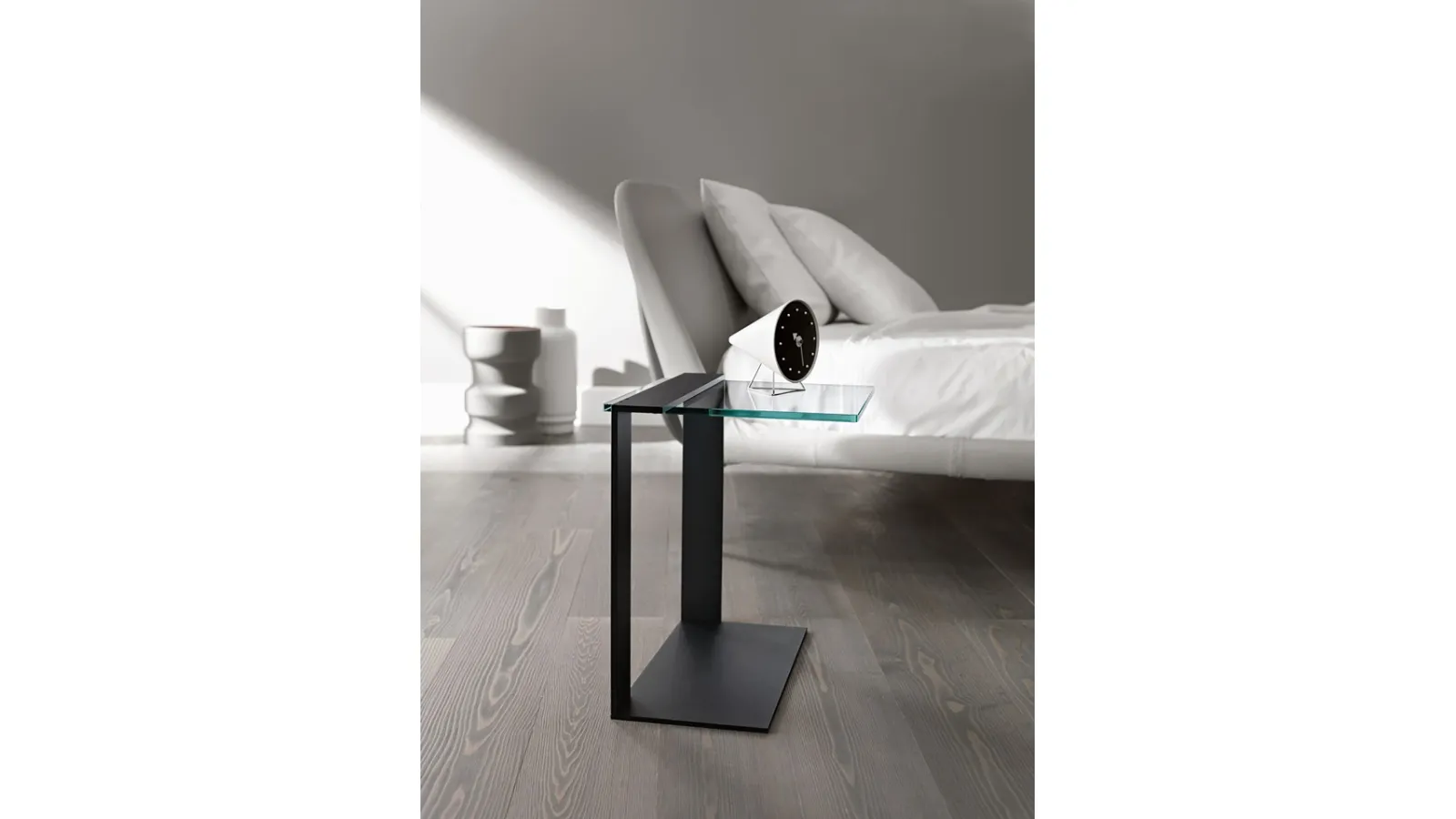 Joliet glass and metal bedside table by Tonelli