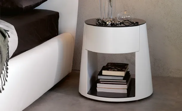 Nigel bedside table with drawer in rigid white lacquered polyurethane by Cattelan Italia