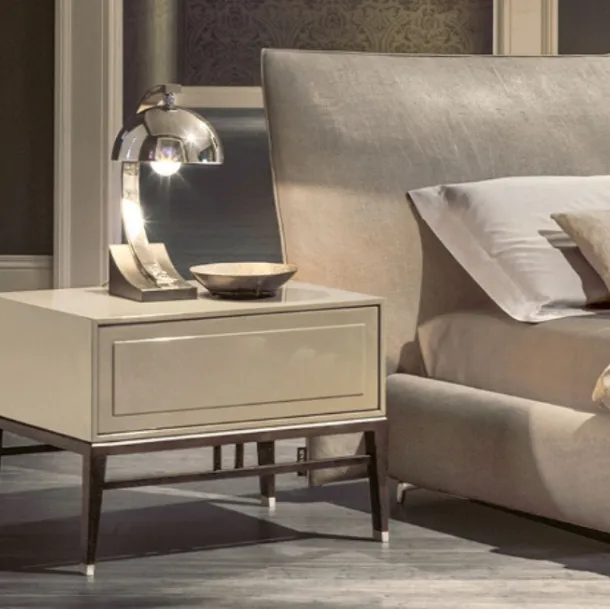 Glossy lacquered bedside table with solid ash feet, Oriental Night by Alivar