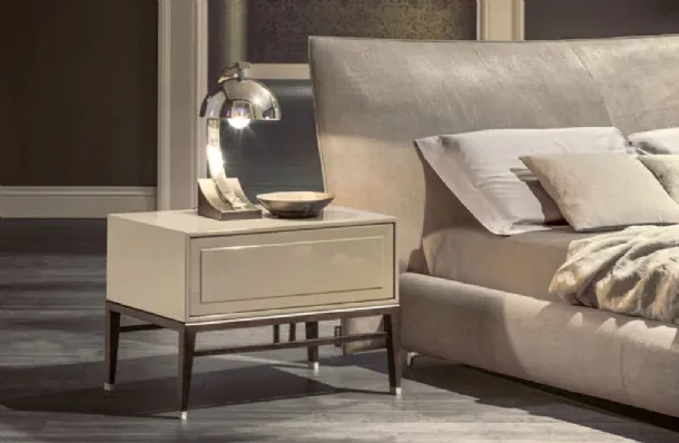 Glossy lacquered bedside table with solid ash feet, Oriental Night by Alivar