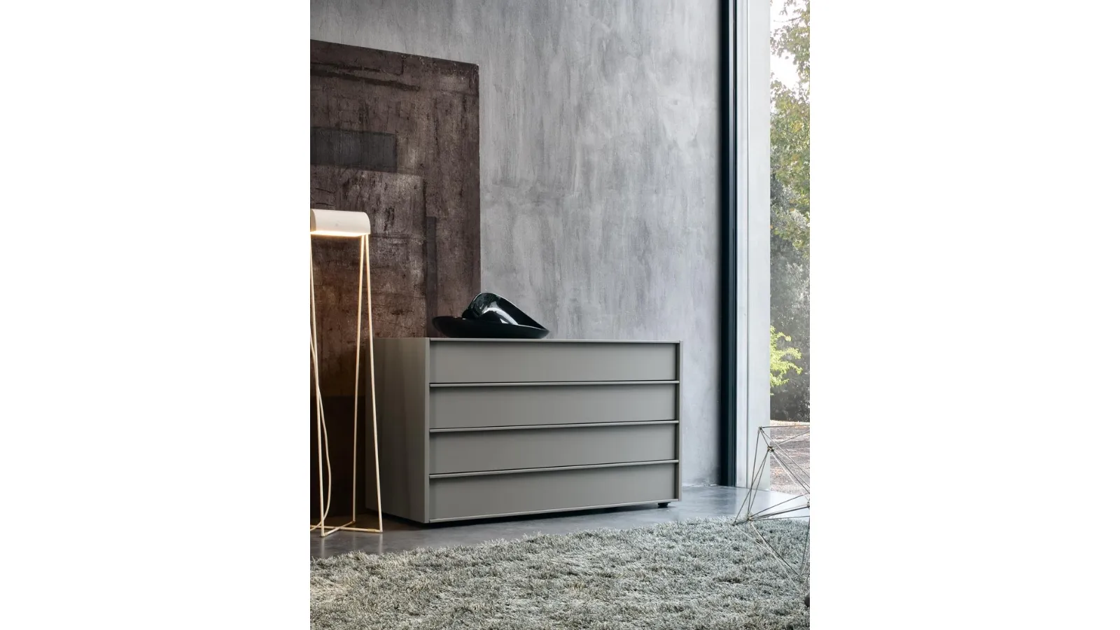 Square chest of drawers in matte lacquered wood by Giellesse