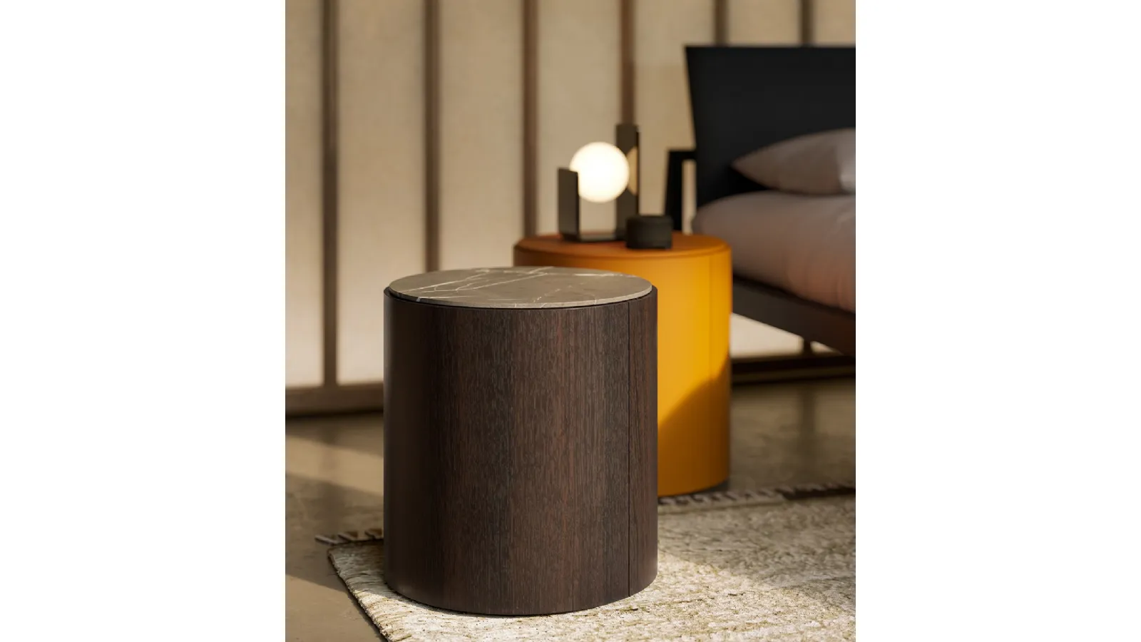 Top nightstand in wood with marble or Lema lacquered top