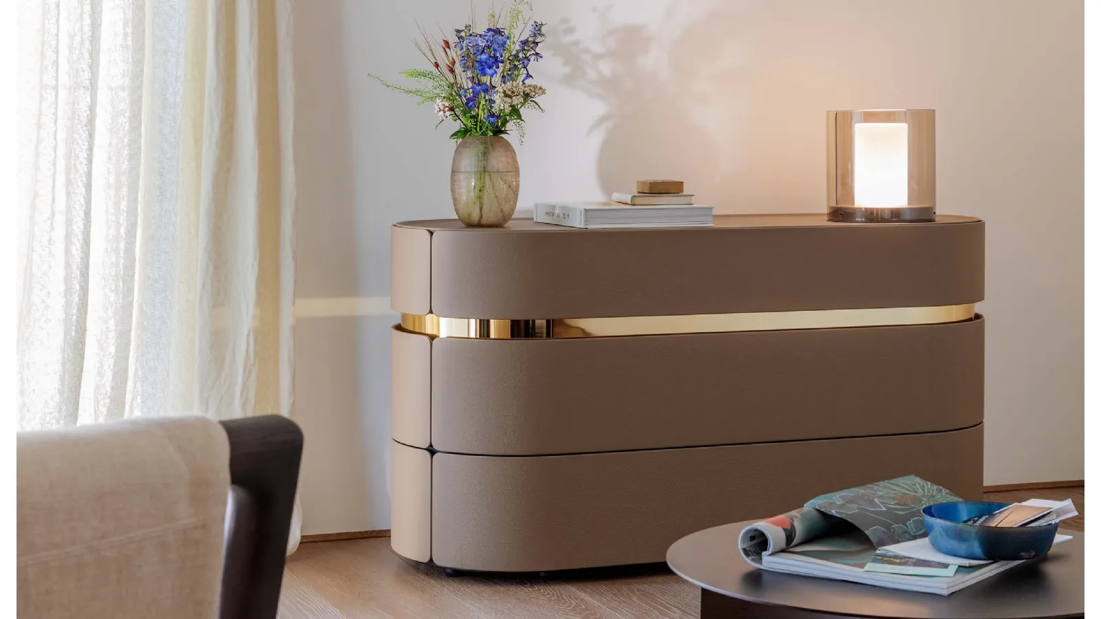 Toshi Chest upholstered in Flou leather