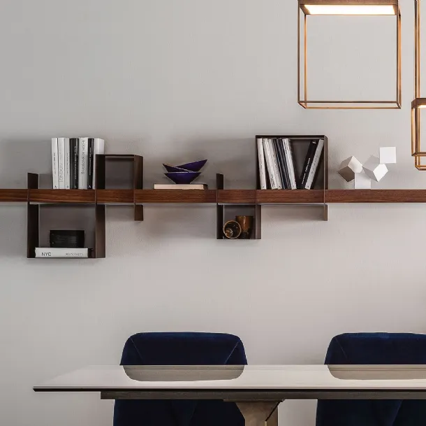 Ago e Filo bookshelf in wood with metal shelves by Ronda Design