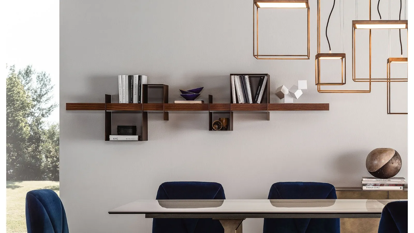 Ago e Filo bookshelf in wood with metal shelves by Ronda Design