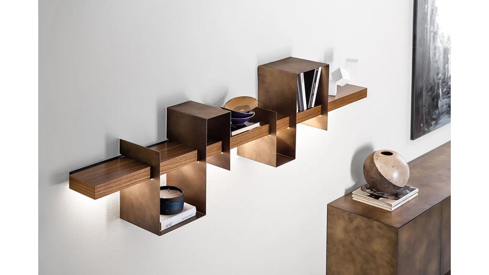 Ago e Filo bookshelf in wood with metal shelves by Ronda Design
