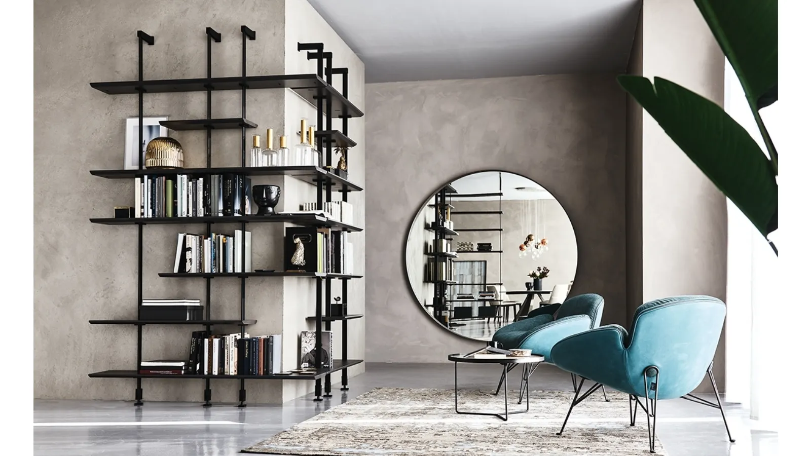 Modular wall-mounted bookcase in embossed steel and wood Airport by Cattelan Italia