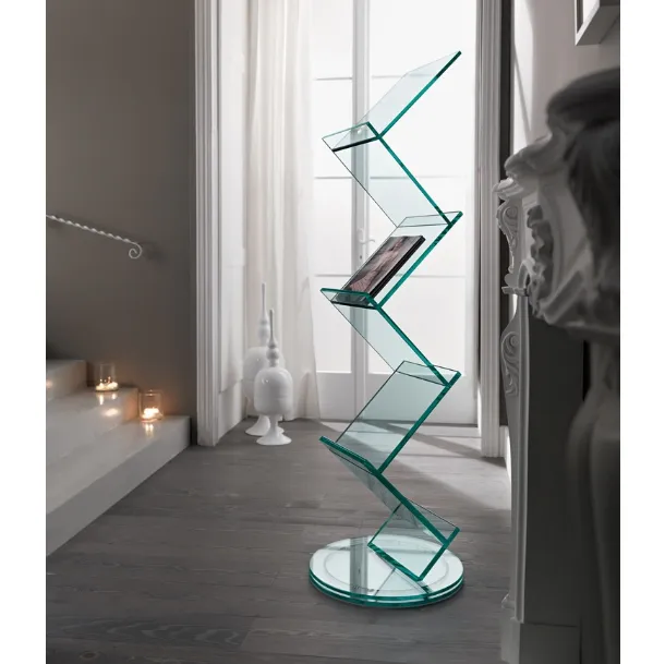 Glass bookshelf with rotating base on steel spheres Albero di Tonelli