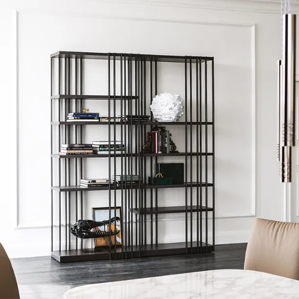 Arsenal bookcase in steel with wooden shelves by Cattelan Italia