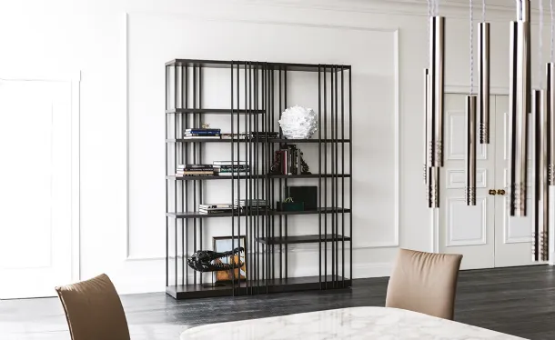 Arsenal bookcase in steel with wooden shelves by Cattelan Italia