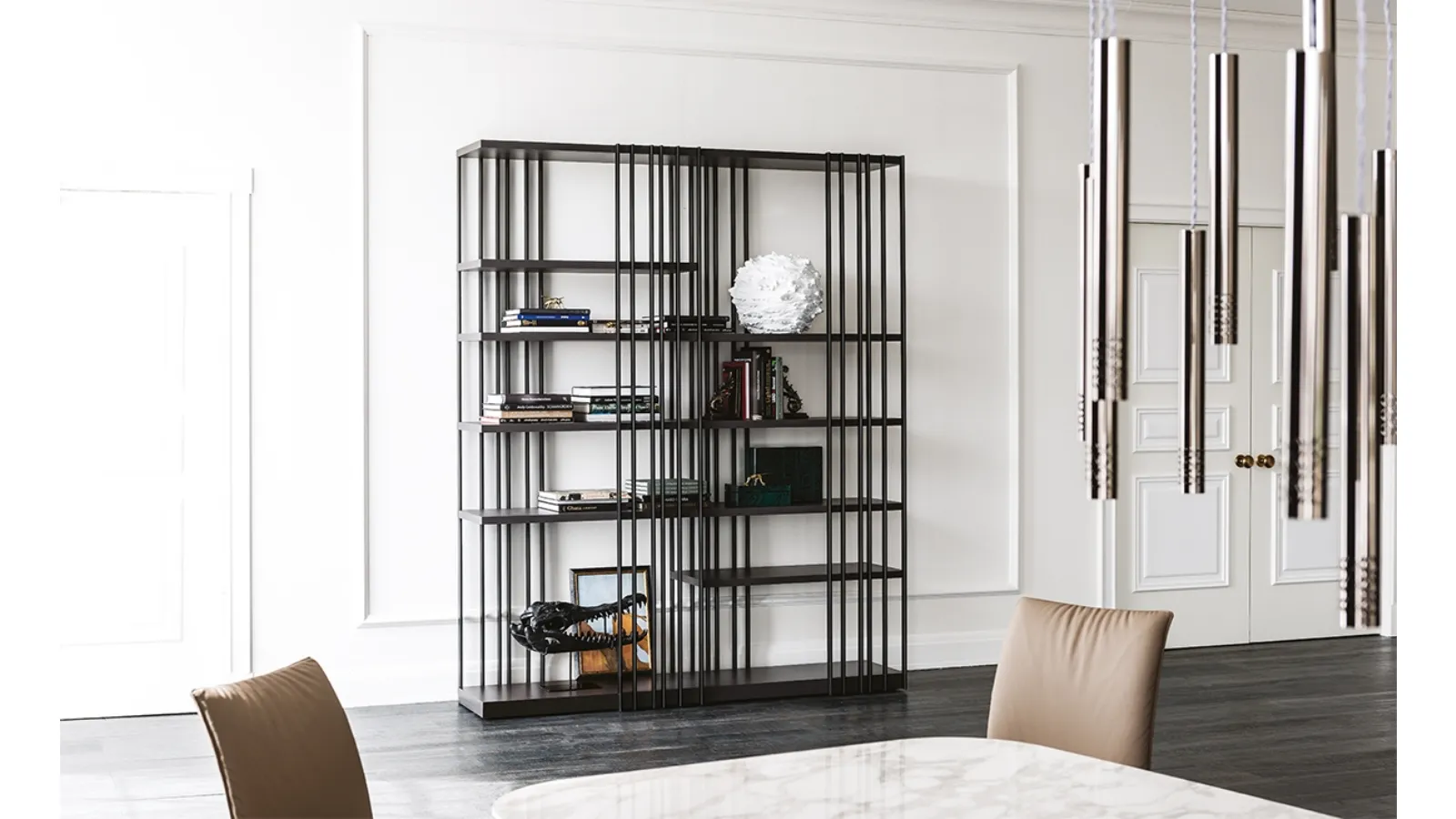 Arsenal bookcase in steel with wooden shelves by Cattelan Italia