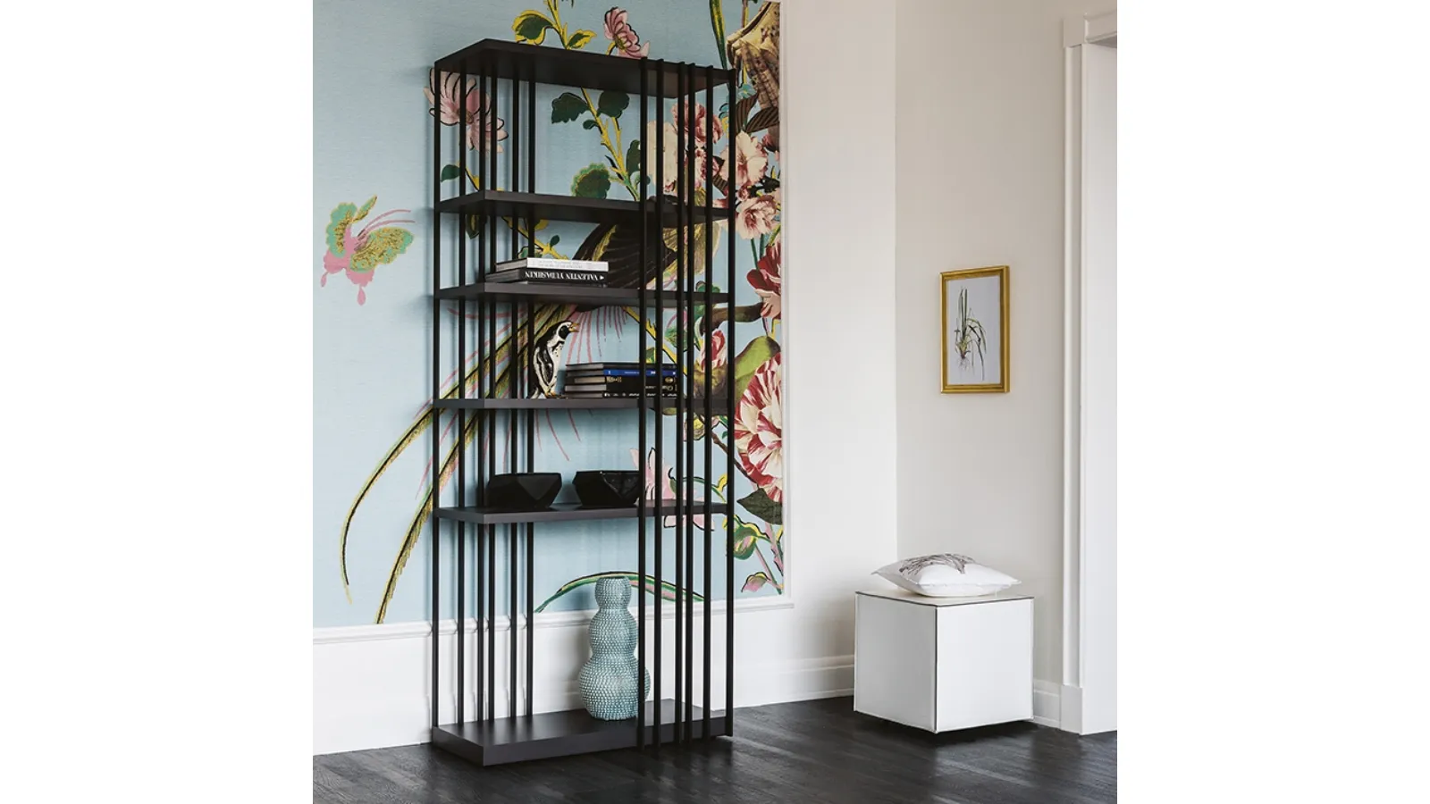 Arsenal bookcase in steel with wooden shelves by Cattelan Italia