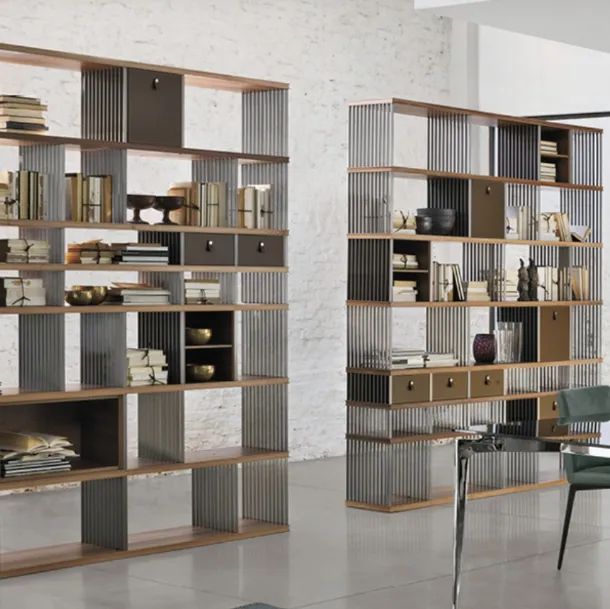 Diesys steel bookcase with Alivar wood shelves