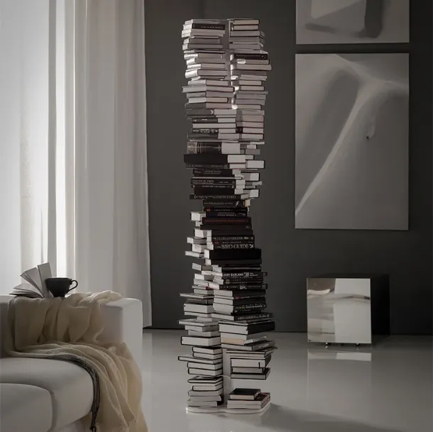 Self-supporting Dna column design bookshelf with thirteen shelves in painted steel by Cattelan