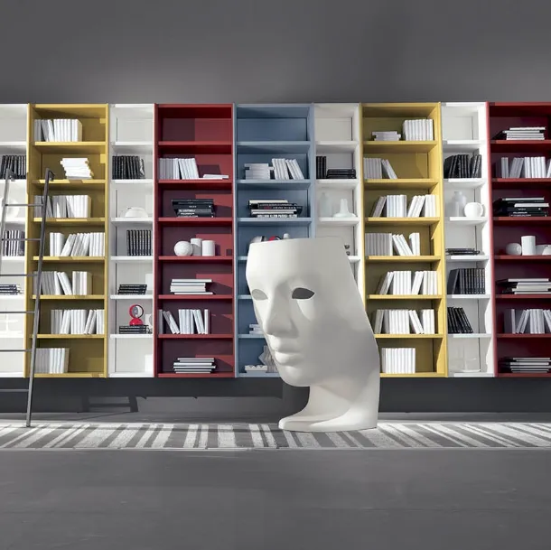 Suspended bookshelf with attachable ladder Edis 06 in matte lacquer by Fimar