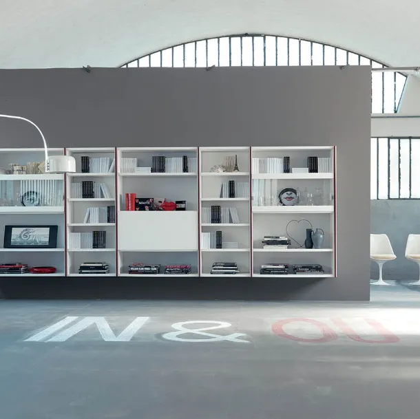 Edis 07 suspended bookcase in matte lacquer with transparent glass doors by Fimar