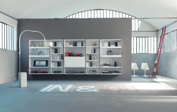 Edis 07 suspended bookcase in matte lacquer with transparent glass doors by Fimar