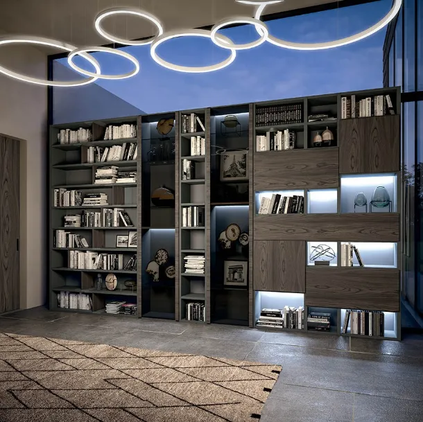 Wall-mounted bookshelf Edis CF 014 in lacquered wood and metal by Fimar