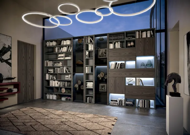 Wall-mounted bookshelf Edis CF 014 in lacquered wood and metal by Fimar