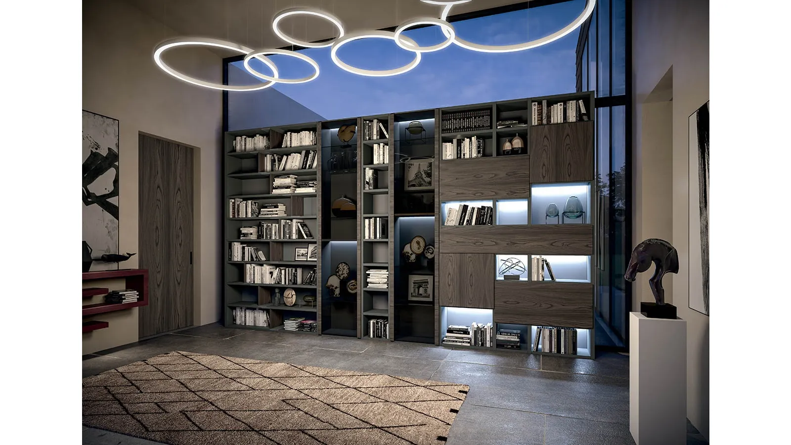 Wall-mounted bookshelf Edis CF 014 in lacquered wood and metal by Fimar