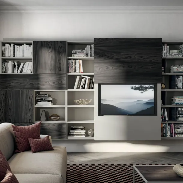 Wall-mounted bookshelf Edis CF 064 in wood and matte lacquer by Fimar