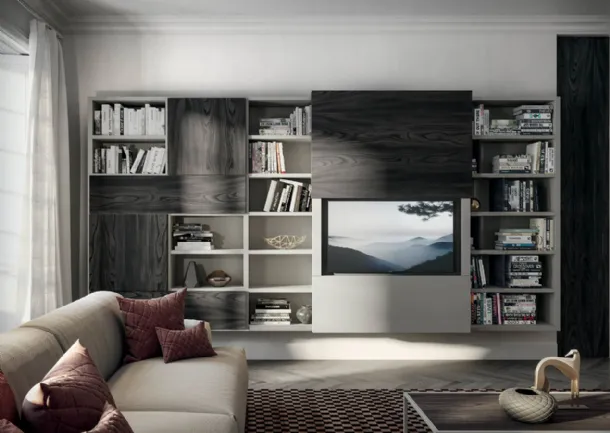 Wall-mounted bookshelf Edis CF 064 in wood and matte lacquer by Fimar