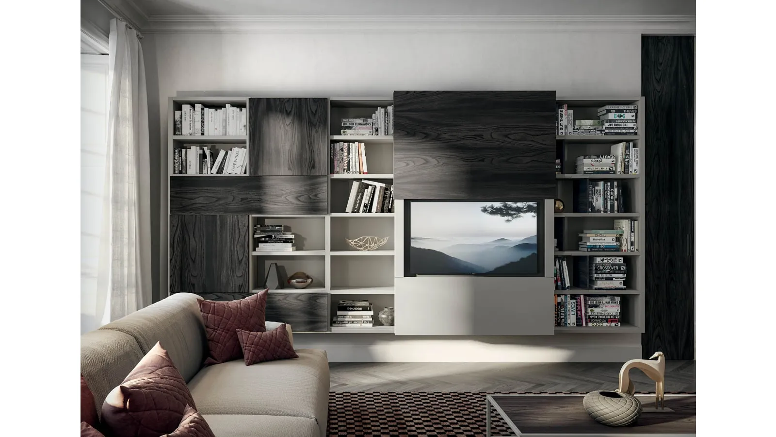 Wall-mounted bookshelf Edis CF 064 in wood and matte lacquer by Fimar