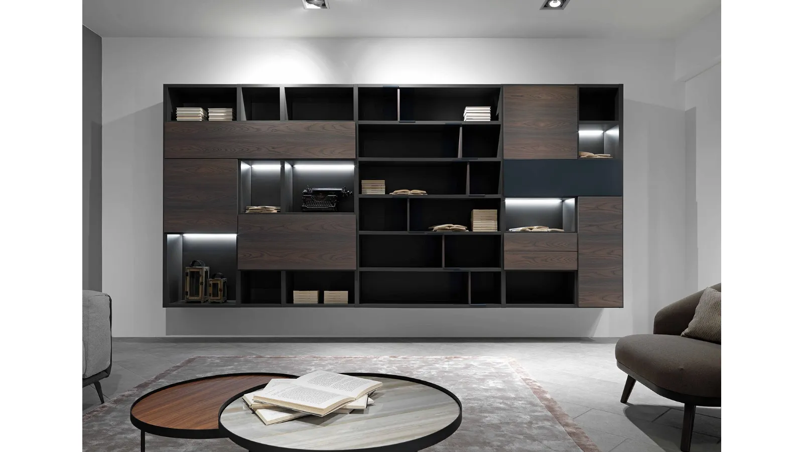 Edis N20 suspended bookshelf in wood and matte lacquer by Fimar