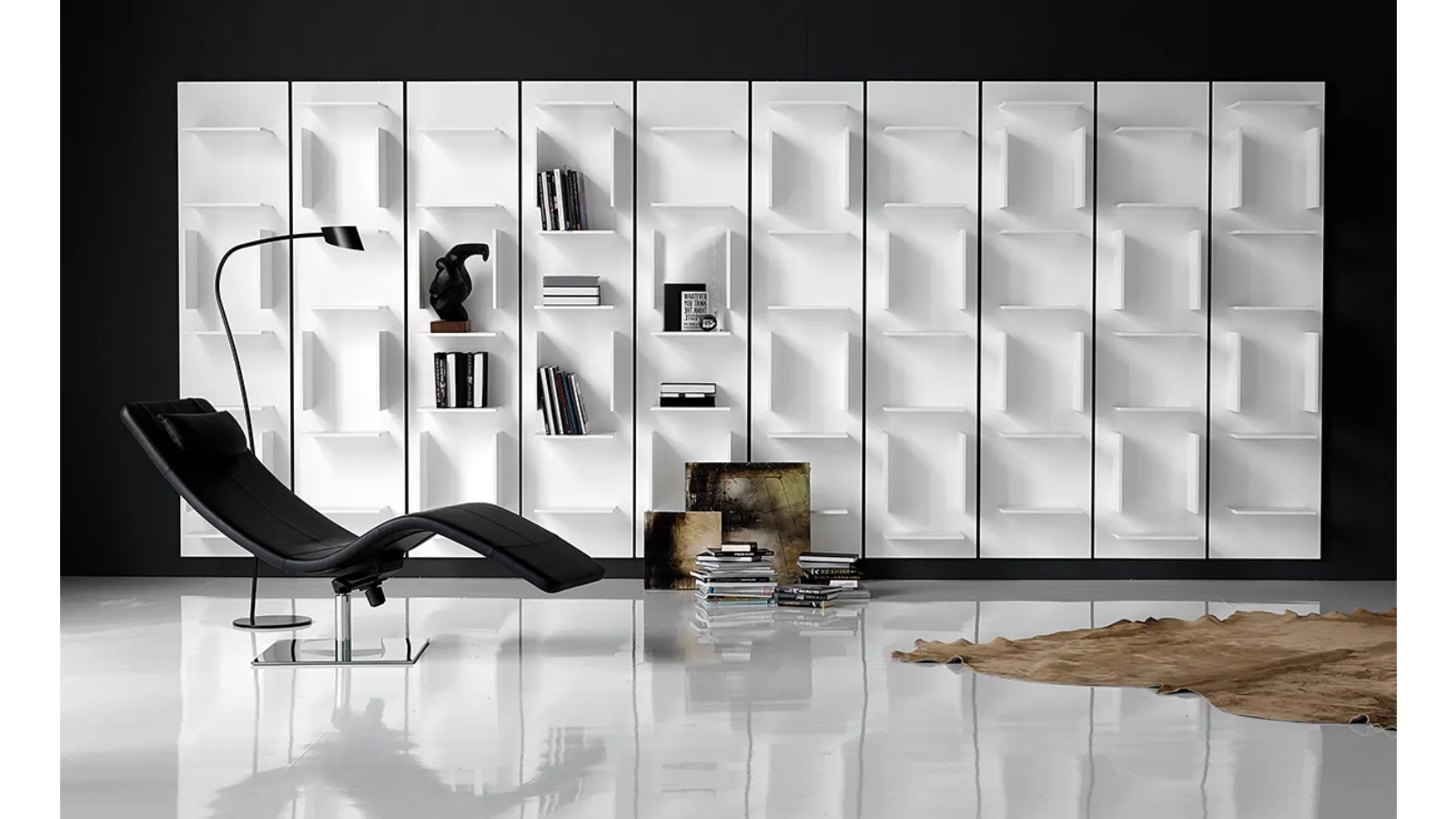 White lacquered wood wall-mounted modular bookshelf Fifty by Cattelan Italia