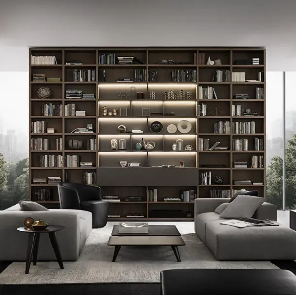 Flexus bookcase composition 02 in Ash Oak and matte lacquered by Giellesse