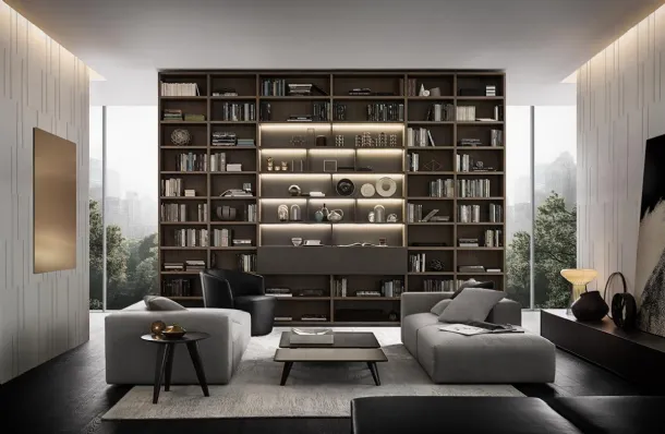Flexus bookcase composition 02 in Ash Oak and matte lacquered by Giellesse
