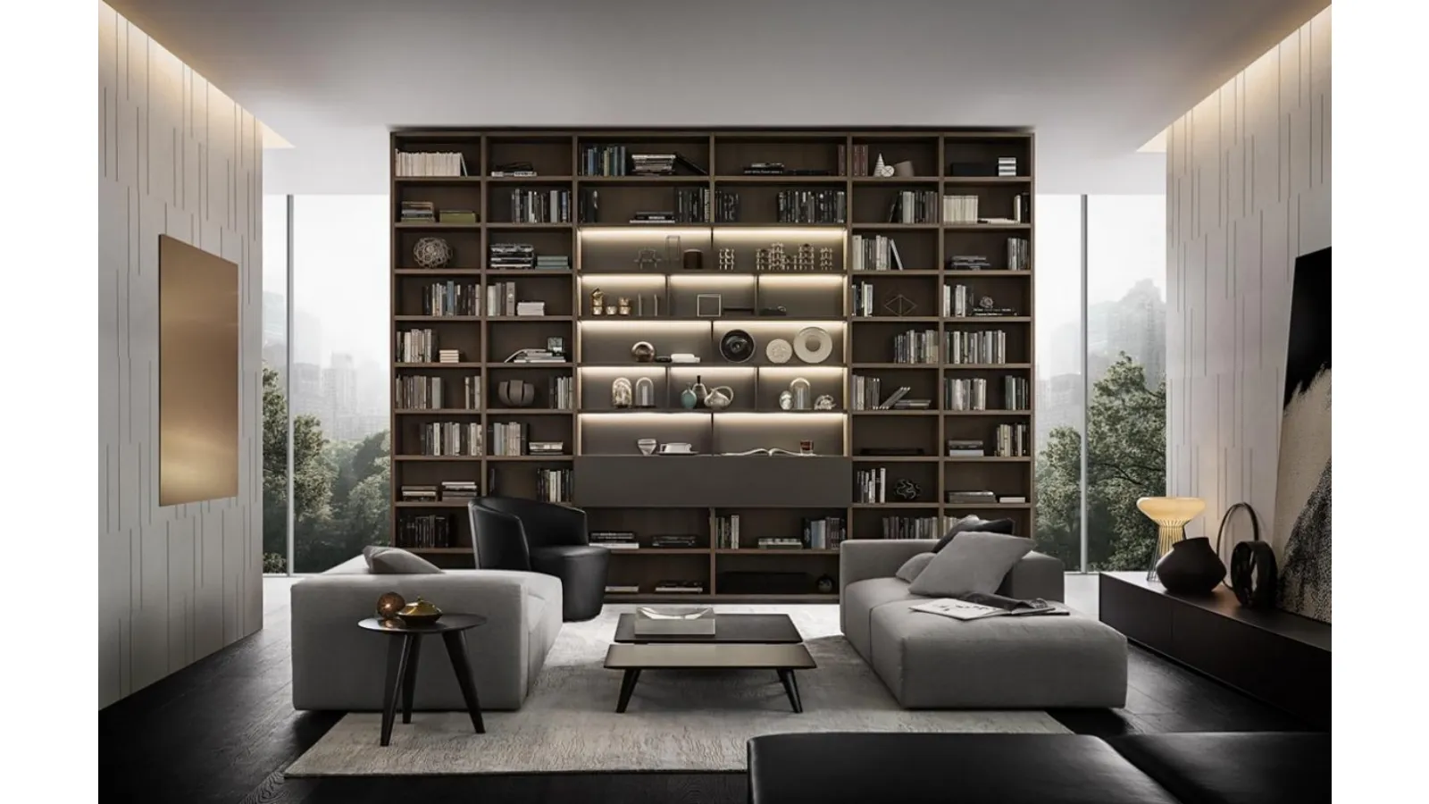 Flexus bookcase composition 02 in Ash Oak and matte lacquered by Giellesse