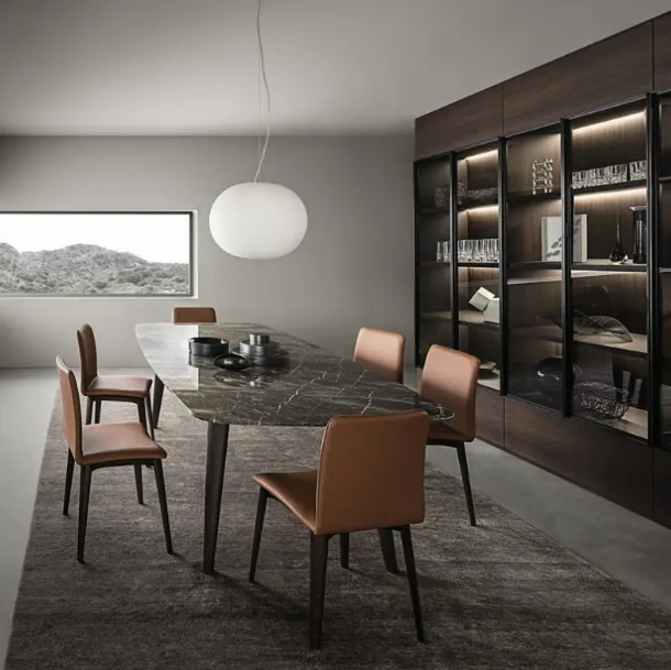 Flexus bookcase composition 04 in wood and glass by Giellesse