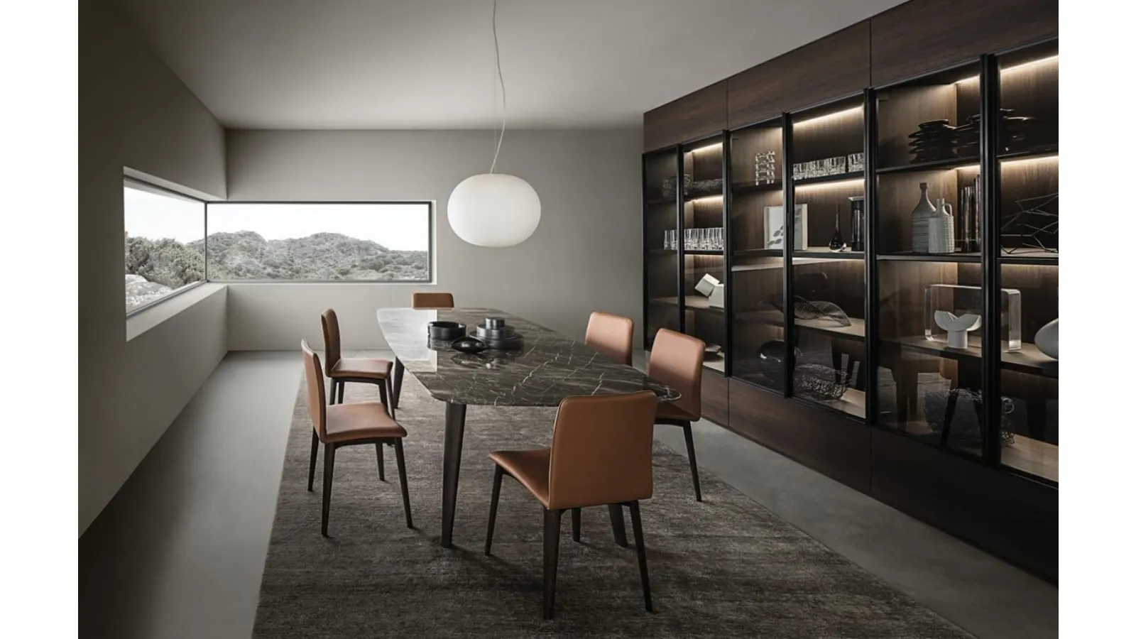 Flexus bookcase composition 04 in wood and glass by Giellesse