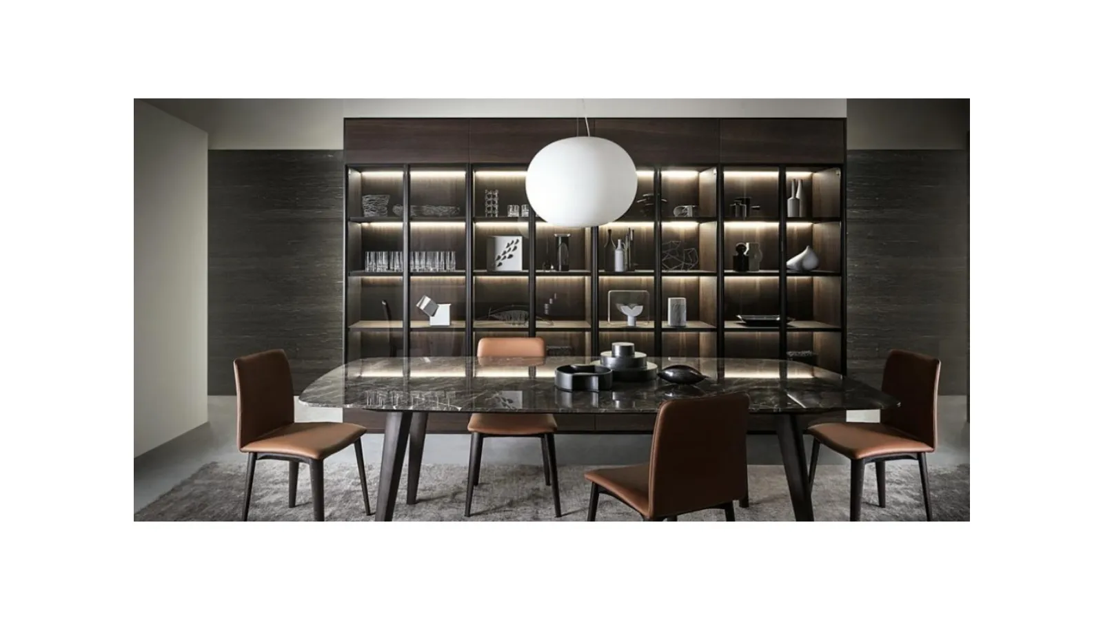 Flexus bookcase composition 04 in wood and glass by Giellesse