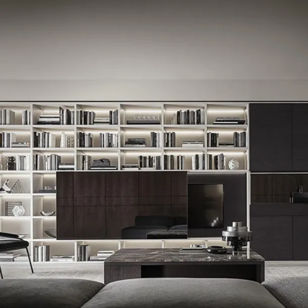 Flexus bookcase composition 08 in thermally treated oak and Giellesse white lacquered