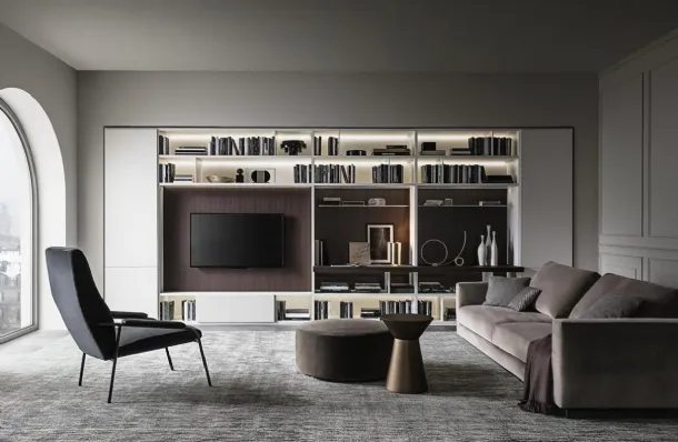 Flexus bookcase composition 09 in lacquered White and thermally treated Oak by Giellesse