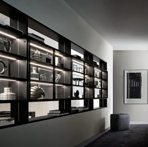 Flexus bookcase composition 11 in wood and glass by Giellesse