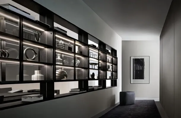 Flexus bookcase composition 11 in wood and glass by Giellesse