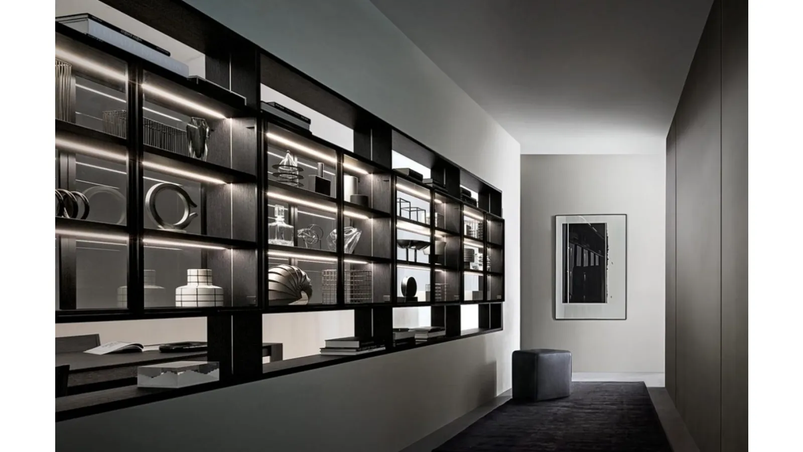 Flexus bookcase composition 11 in wood and glass by Giellesse