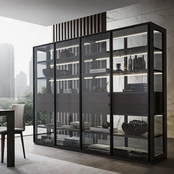 Flexus bookcase composition 12 in wood and glass by Giellesse